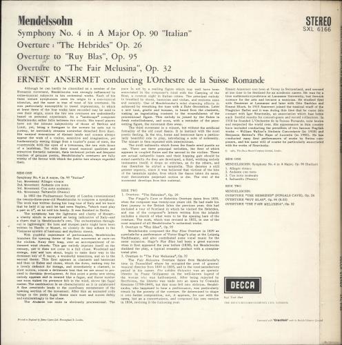 Felix Mendelssohn Ansermet Conducts Mendelssohn - 2nd vinyl LP album (LP record) UK M2BLPAN726926