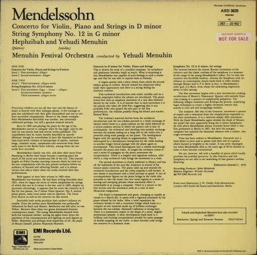 Felix Mendelssohn Concerto For Violin, Piano And Strings In D Minor	 vinyl LP album (LP record) UK M2BLPCO751604