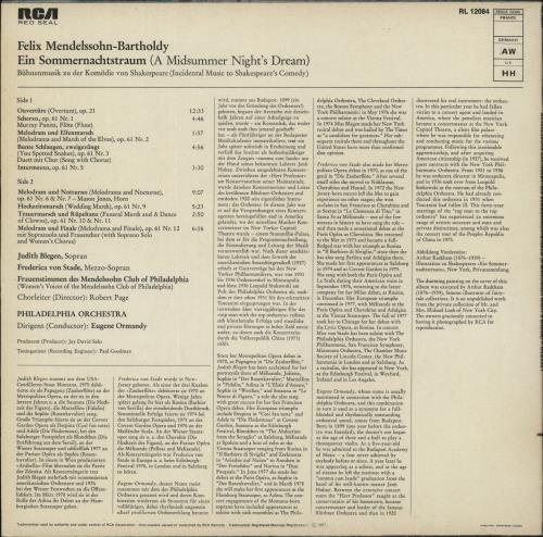 Felix Mendelssohn Mendelssohn: A Midsummer Night's Dream vinyl LP album (LP record) Italian M2BLPME869078