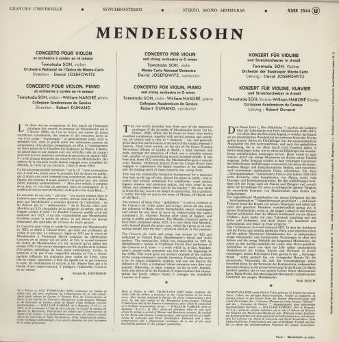 Felix Mendelssohn Mendelssohn: Concerto For Piano And Violin vinyl LP album (LP record) French M2BLPME759077