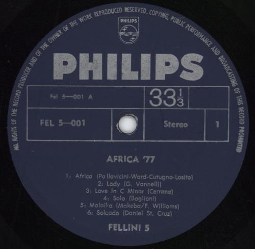 Fellini 5 Africa '77 vinyl LP album (LP record) Kenyan 4ENLPAF781437