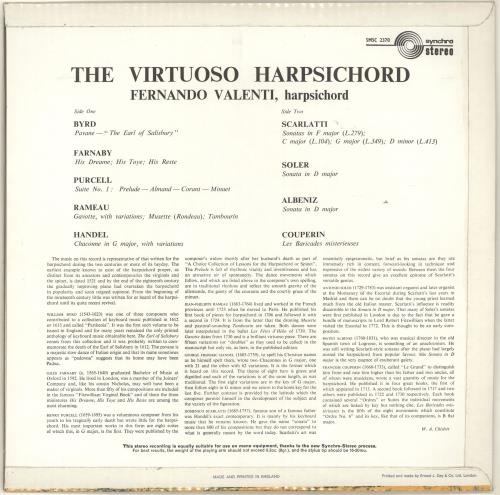 Fernando Valenti The Virtuoso Harpsichord vinyl LP album (LP record) UK QW2LPTH701919