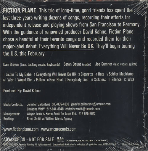 Fiction Plane Everything Will Never Be OK CD album (CDLP) US FIPCDEV459517