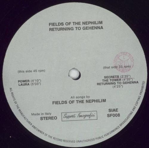 Fields Of The Nephilim Returning To Gehenna - EX 12" vinyl single (12 inch record / Maxi-single) Italian FIE12RE856019