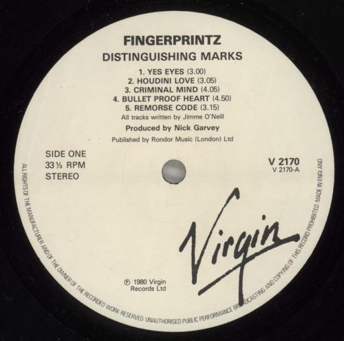 Fingerprintz Distinguishing Marks - Sticker vinyl LP album (LP record) UK FNGLPDI885416