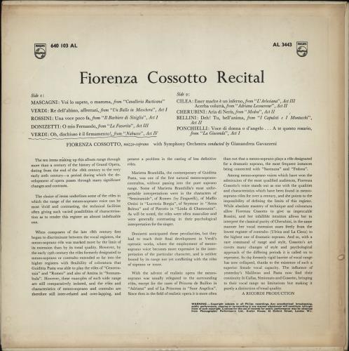 Fiorenza Cossotto Fiorenza Cossotto Recital vinyl LP album (LP record) UK 3J8LPFI764810