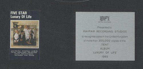 Five Star Luxury Of Life - Platinum award disc UK FIVAWLU477246
