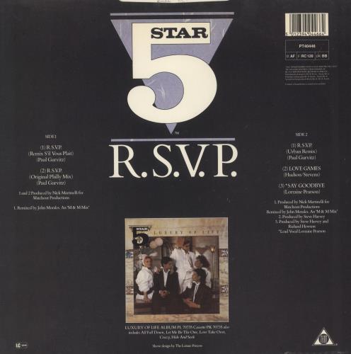Five Star R.S.V.P 12" vinyl single (12 inch record / Maxi-single) UK FIV12RS92425