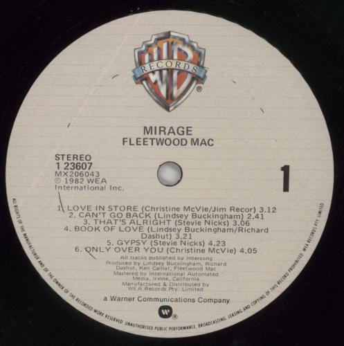 Fleetwood Mac Mirage vinyl LP album (LP record) Australian MACLPMI422723