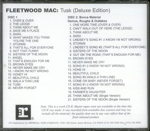 Fleetwood Mac Remastered Series CD-R acetate US MACCRRE532901