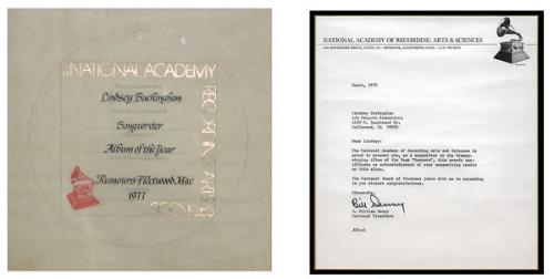 Fleetwood Mac Rumours - NARAS Certificate award disc US MACAWRU302850