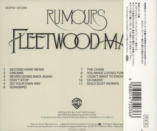 Fleetwood Mac Rumours CD album (CDLP) Japanese MACCDRU544183