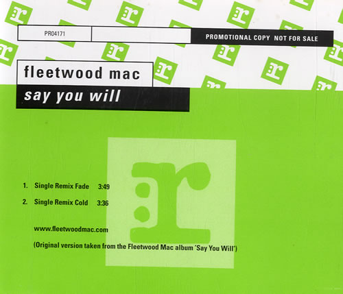 Fleetwood Mac Say You Will CD single (CD5 / 5") German MACC5SA122991