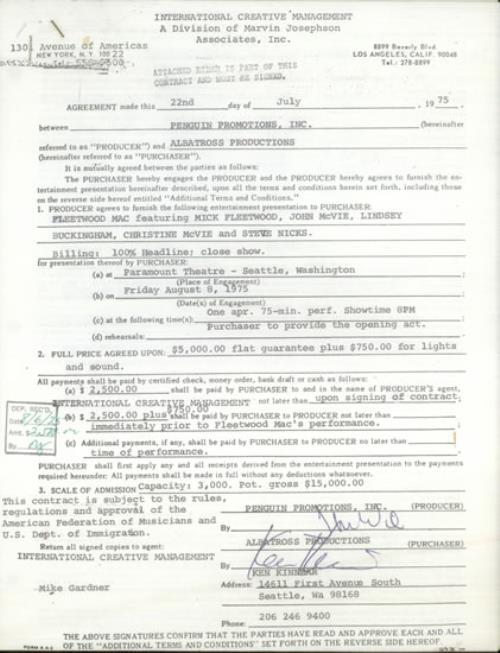 Fleetwood Mac Contract Signed By John McVie US memorabilia (543898