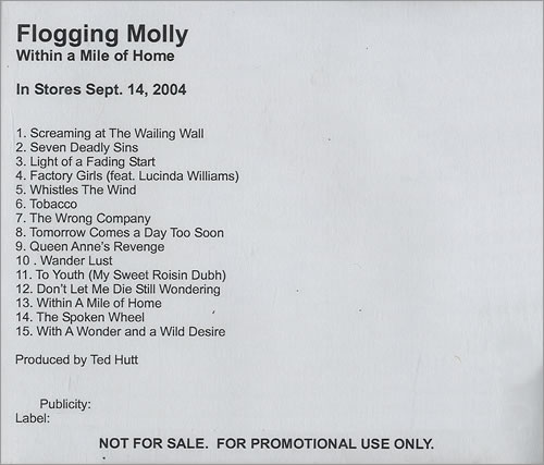 Flogging Molly Within A Mile Of Home CD album (CDLP) US FBXCDWI462678