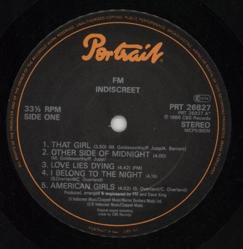 FM Indiscreet vinyl LP album (LP record) UK F-MLPIN356475