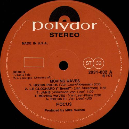 Focus Moving Waves vinyl LP album (LP record) US FOCLPMO569593