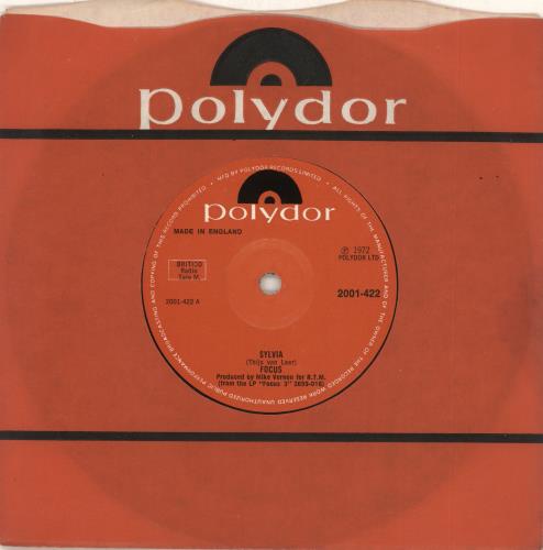 Focus Sylvia - Solid 7" vinyl single (7 inch record / 45) UK FOC07SY638027