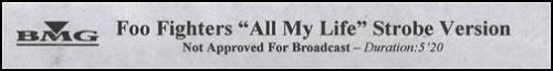 Foo Fighters All My Life - Strobe Version video (VHS or PAL or NTSC) UK FOOVIAL259388