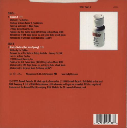 Foo Fighters Breakout 7" vinyl single (7 inch record / 45) UK FOO07BR166328