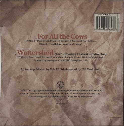 Foo Fighters For All The Cows - Blue Vinyl 7" vinyl single (7 inch record / 45) UK FOO07FO55682