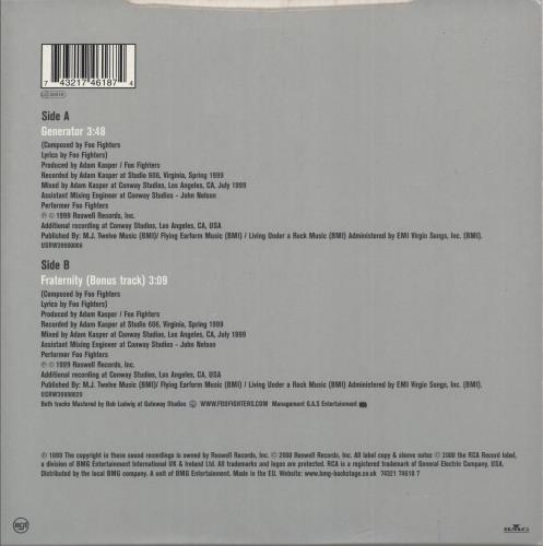 Foo Fighters Generator 7" vinyl single (7 inch record / 45) UK FOO07GE265249