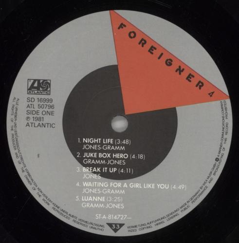 Foreigner 4 (Four) vinyl LP album (LP record) German FORLPFO857808
