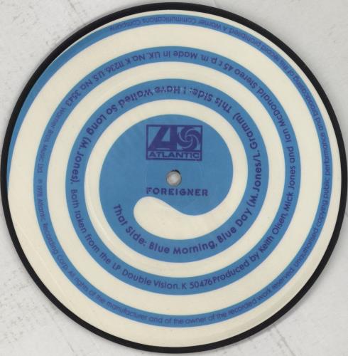 Foreigner Blue Morning, Blue Day 7" vinyl picture disc (7 inch picture disc single) UK FOR7PBL472727