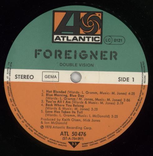 Foreigner Double Vision vinyl LP album (LP record) German FORLPDO569268