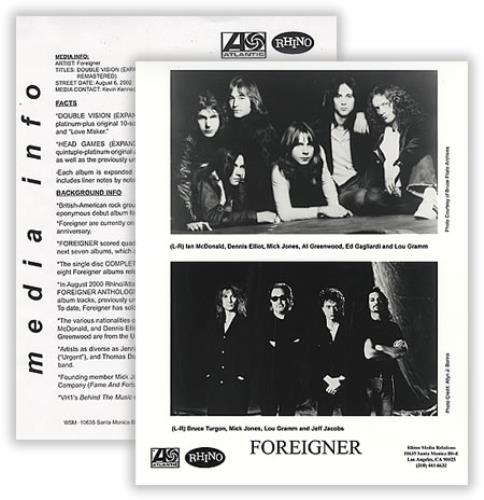 Foreigner Double Vision/Head Games media press pack US FORPPDO225115