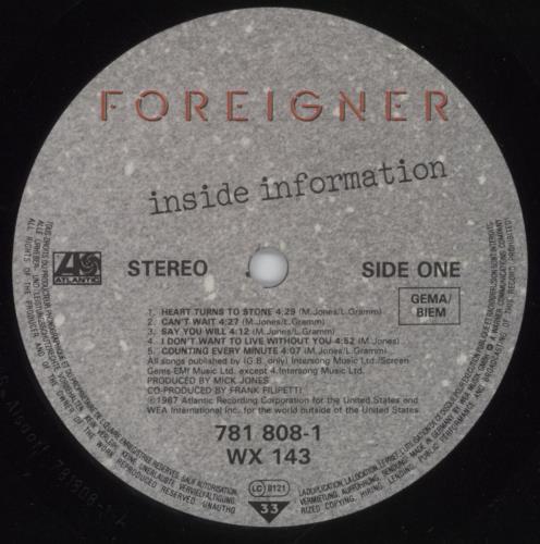 Foreigner Inside Information vinyl LP album (LP record) UK FORLPIN288215