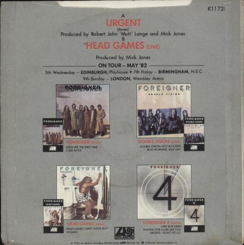 Foreigner Urgent 7" vinyl single (7 inch record / 45) UK FOR07UR611144
