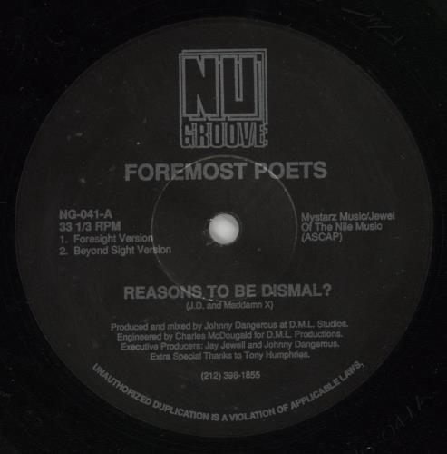 Foremost Poets Reasons To Be Dismal? 12" vinyl single (12 inch record / Maxi-single) US Q3X12RE865950