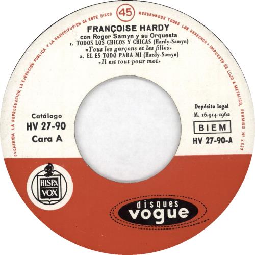 Fran�oise Hardy Canta 7" vinyl single (7 inch record / 45) Spanish FHA07CA716863
