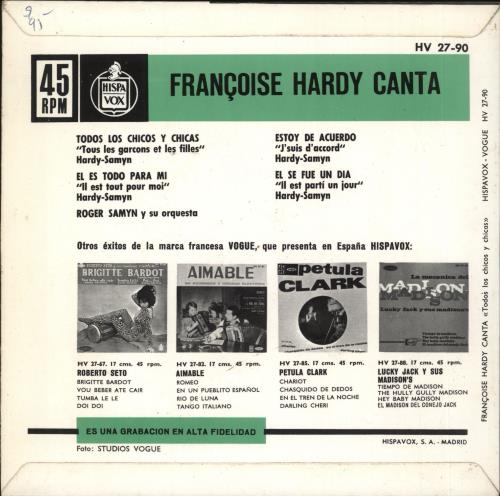 Fran�oise Hardy Canta 7" vinyl single (7 inch record / 45) Spanish FHA07CA716863