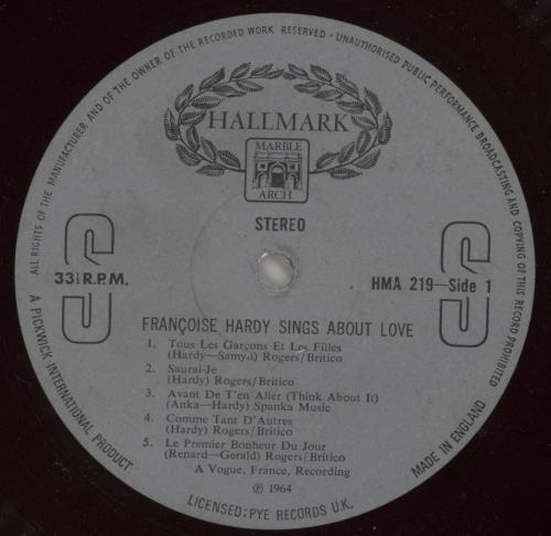 Fran�oise Hardy Sings About Love vinyl LP album (LP record) UK FHALPSI632569