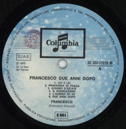 Francesco Guccini Due Anni Dopo vinyl LP album (LP record) Italian 41BLPDU809293
