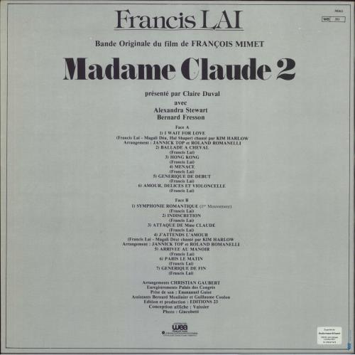 Francis Lai Madame Claude 2 vinyl LP album (LP record) French LAILPMA825449