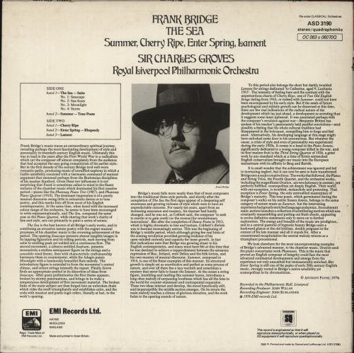 Frank Bridge The Sea / Summer / Cherry Ripe / Enter Spring / Lament vinyl LP album (LP record) UK FFPLPTH880048