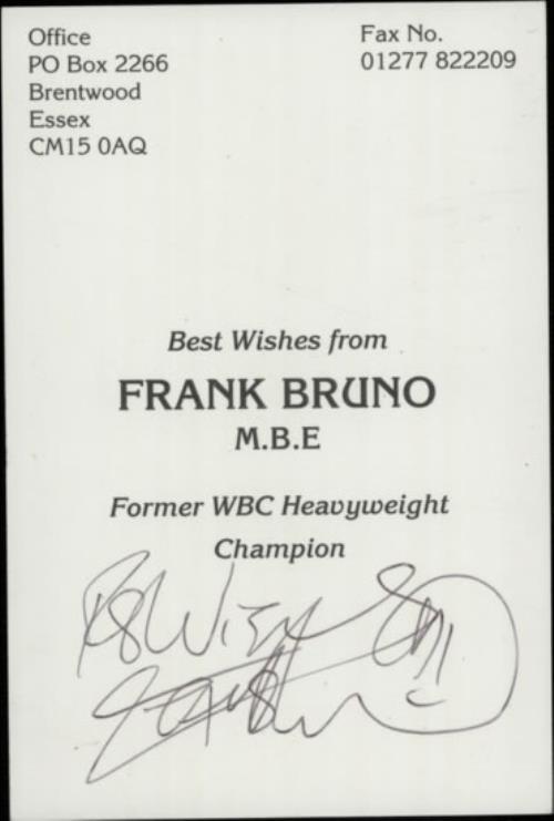 Frank Bruno Autographed Promo Photocard photograph UK FBUPHAU264399