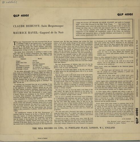 Frank Glazer Debussy: Suite Bergamasque / Ravel: Gaspard De La Nuit vinyl LP album (LP record) UK H3KLPDE659598