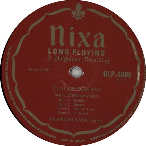 Frank Glazer Debussy: Suite Bergamasque / Ravel: Gaspard De La Nuit vinyl LP album (LP record) UK H3KLPDE659598