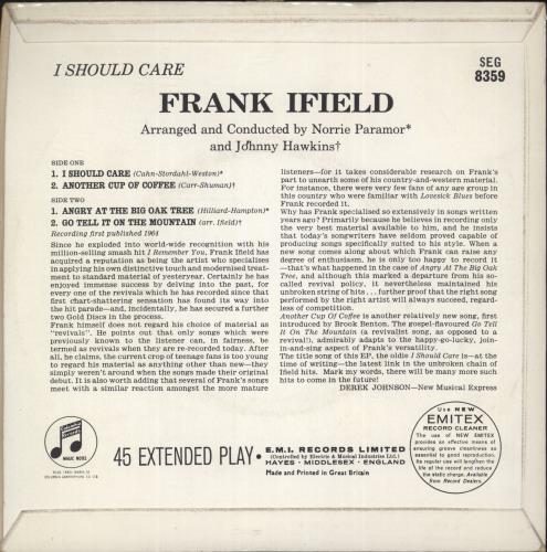 Frank Ifield I Should Care 7" vinyl single (7 inch record / 45) UK FKF07IS888704