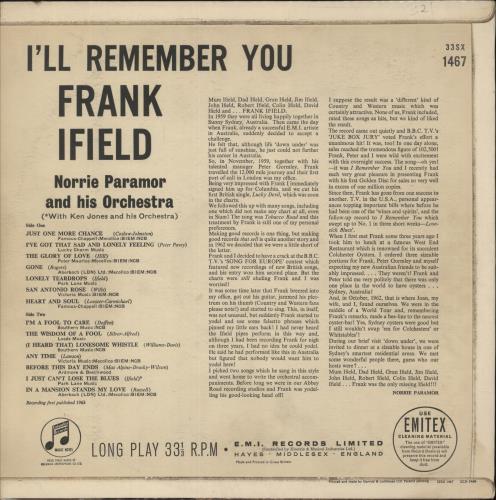Frank Ifield I'll Remember You vinyl LP album (LP record) UK FKFLPIL504985