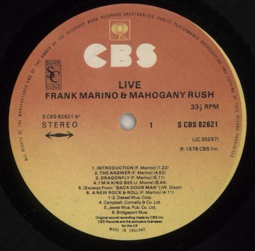 Frank Marino & Mahogany Rush Live vinyl LP album (LP record) UK FKOLPLI337606