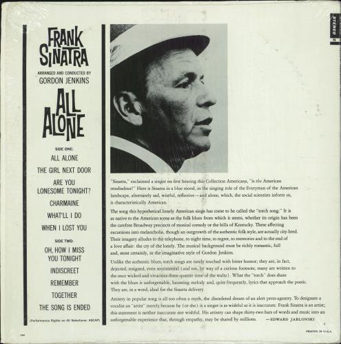 Frank Sinatra All Alone vinyl LP album (LP record) US FRSLPAL774261
