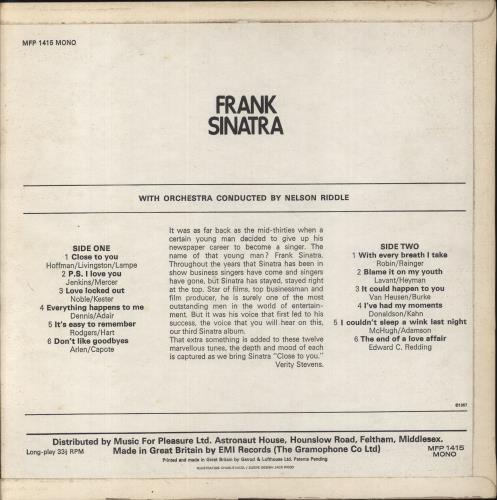 Frank Sinatra Close To You vinyl LP album (LP record) UK FRSLPCL382418