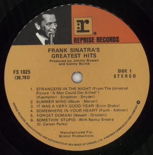 Frank Sinatra Frank Sinatra's Greatest Hits vinyl LP album (LP record) Canadian FRSLPFR889227