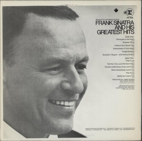Frank Sinatra Frank Sinatra's Greatest Hits vinyl LP album (LP record) Canadian FRSLPFR889227