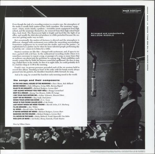 Frank Sinatra In The Wee Small Hours: Mono - 180gm Vinyl vinyl LP album (LP record) UK FRSLPIN800863